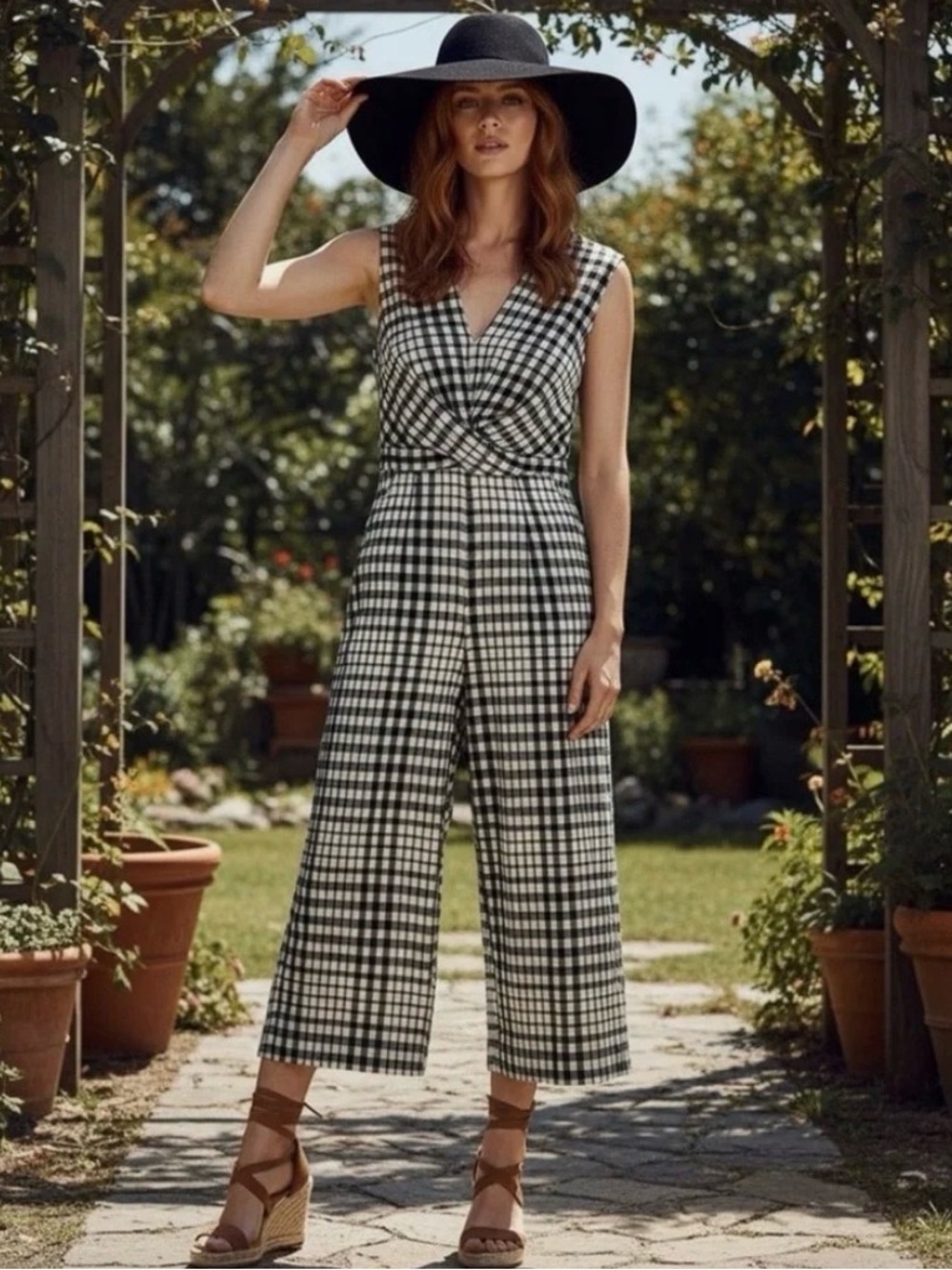 URBAN OUTFITTERS Ellery Surplice Gingham Plaid Jumpsuit w/ Pockets